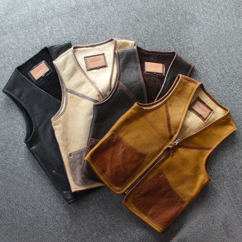 Lamb wool warm leather vest