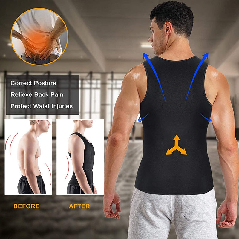 Best Sauna Waist Trainer Vest 2-in-1 Body Shaper vest with zipper, two belt for Men