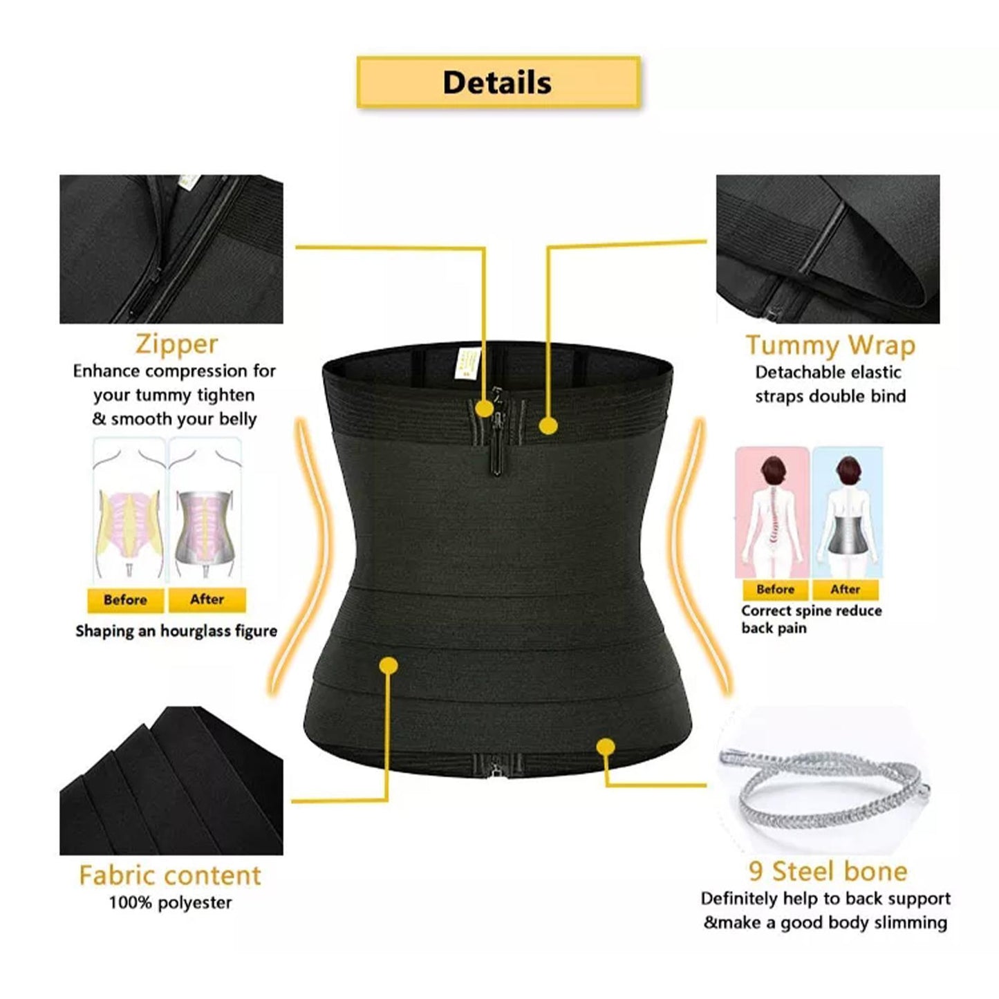 Women Waist Trainer Trimmer Belt Adjustable Belly Control Slimming Wrap Body Bands Zipper Stretch Buckle With Shaper Detach H2g0