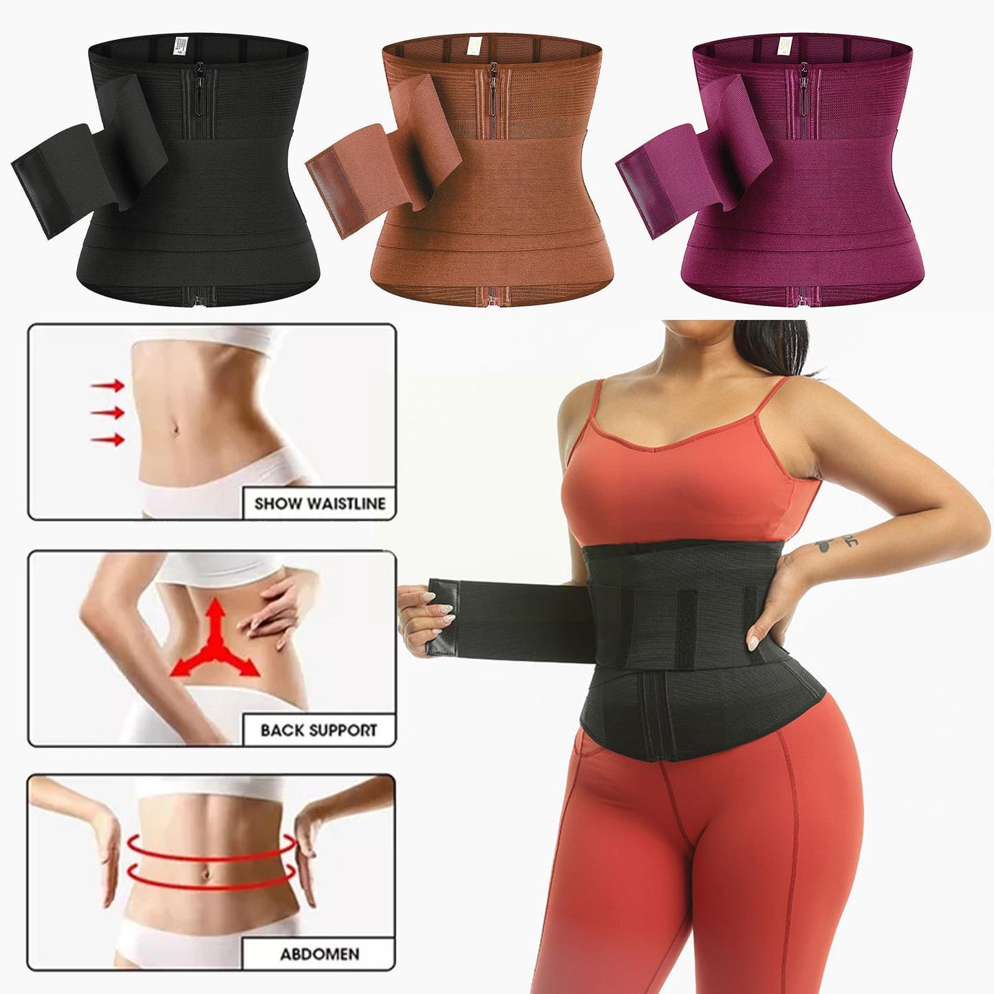 Women Waist Trainer Trimmer Belt Adjustable Belly Control Slimming Wrap Body Bands Zipper Stretch Buckle With Shaper Detach H2g0