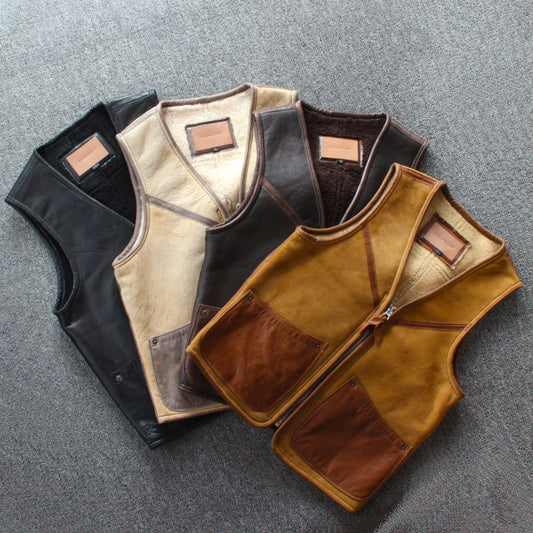 Lamb wool warm leather vest