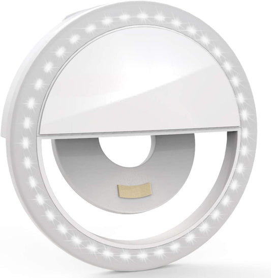 Brand New White Portable Clip-On Rechargeable LED Selfie Ring Light