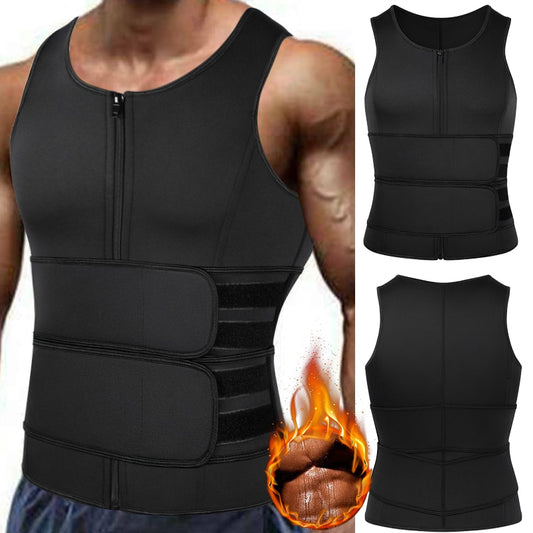 Best Sauna Waist Trainer Vest 2-in-1 Body Shaper vest with zipper, two belt for Men